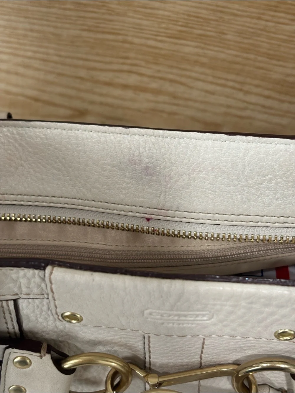 Coach white leather hampton carryall bag